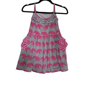 Eleanor Rose Girl's Size 6-7 Gray Pink Elephant Print Sundress